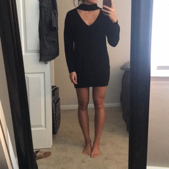 Missguided Black Choker Sweater Dress 